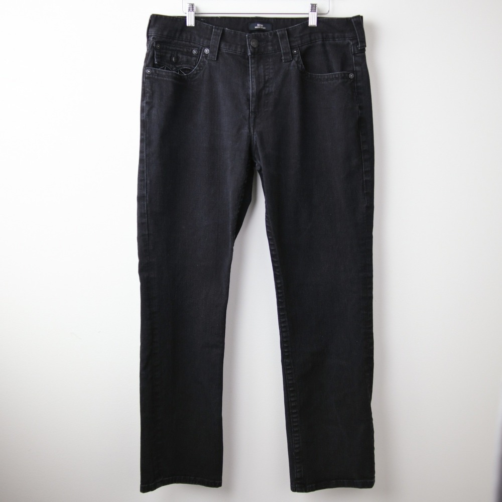 True Religion Ricky Relaxed Straight Jeans Mens 36‎ Black Flap Pocket Stretch - Picture 5 of 11
